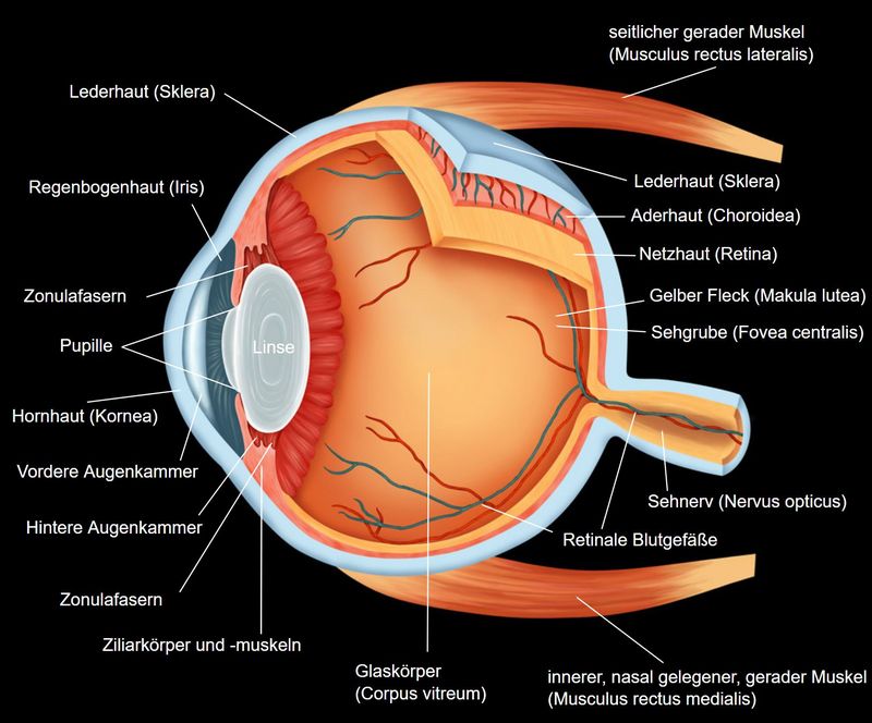 Abbildung „Das menschliche Auge“ mit vollständiger Beschriftung
