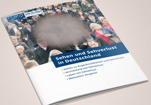 Die Broschüre "Sehen und Sehverlust in Deutschland" liegt auf einem Tisch. 