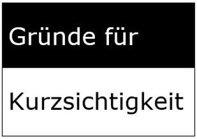 horizontal geteilter Text: Gründe für ist in weiß auf schwarzem Grund und Kurzsichtigkeit in schwarz auf weißem Grund geschrieben.